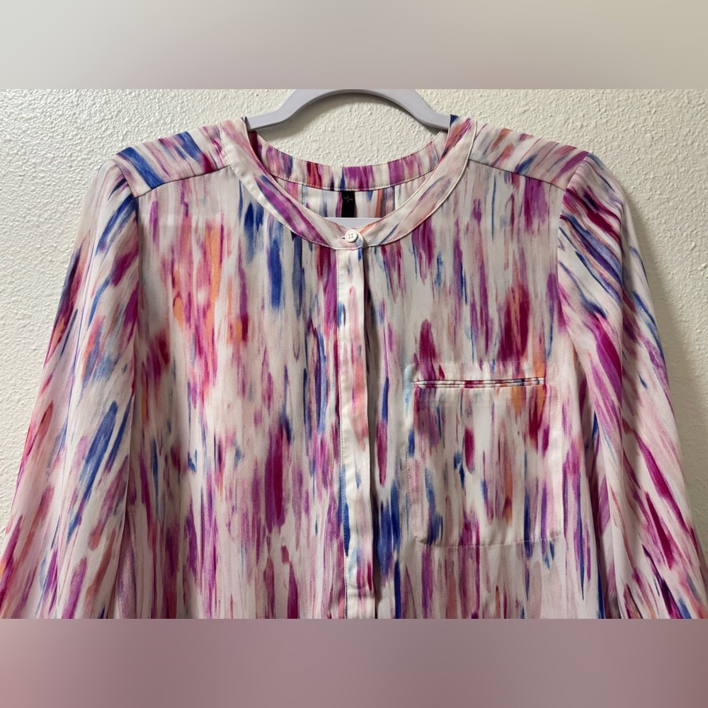 NYDJ Abstract Watercolor Tunic Blouse Top 3/4 Sleeve Pleated Women’s Medium - Picture 3 of 10